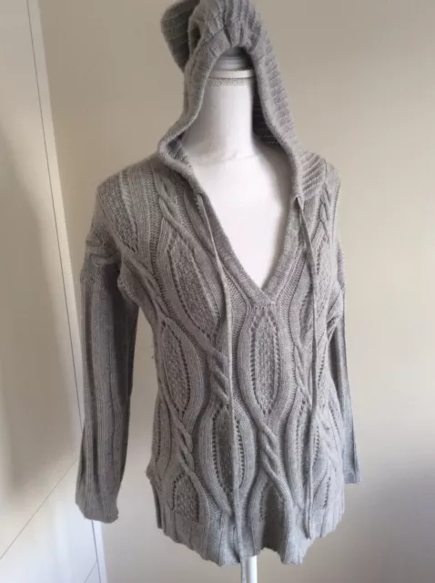 The Cashmere Project 100% Cable Cashmere Gray Hooded Sweater W/V-Neck Size Xs!