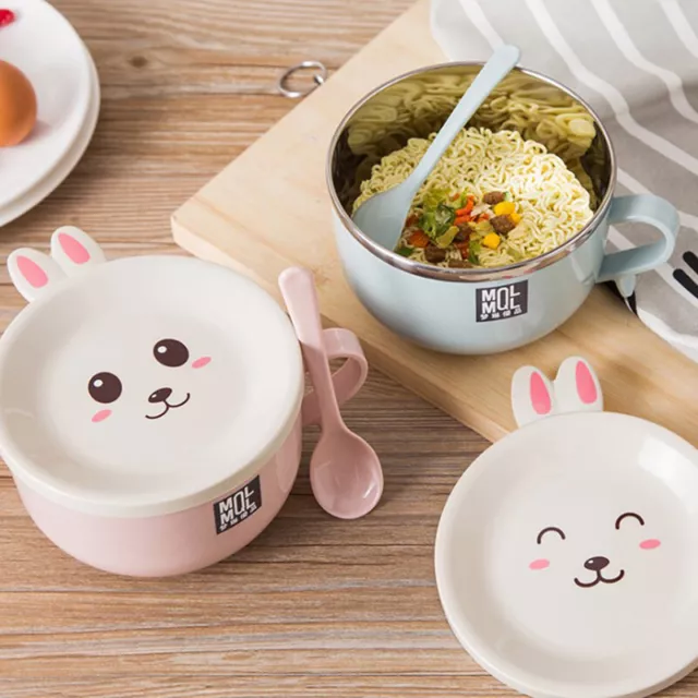 Stainless Steel Double Ramen Bowl Instant Noodle Bowl Anti-scalding Cute Rab-yk