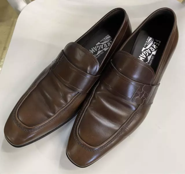 MEN'S SALVATORE FERRAGAMO Gancini Dress Shoes Dark Brown Leather Size ...