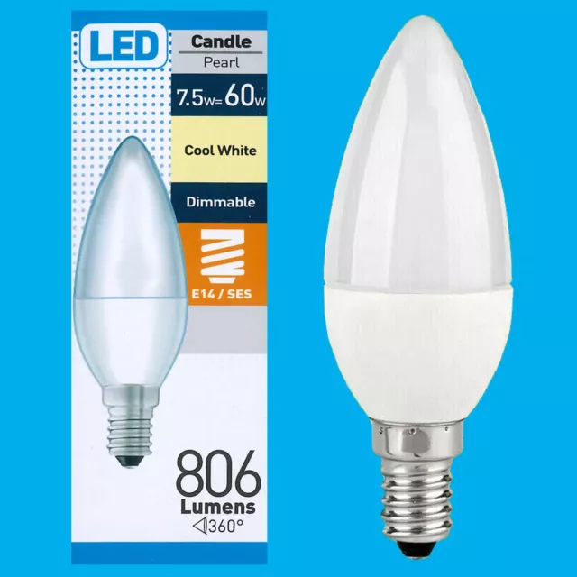 4x 7.5W (=60W) Dimmbare Perle LED Kerze, Ses E14, Cool Weiß 4000K, Glühbirne