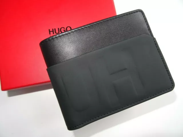 Genuine HUGO BOSS Black Leather Billfold WALLET Notes Cards 50403079  IN BOX
