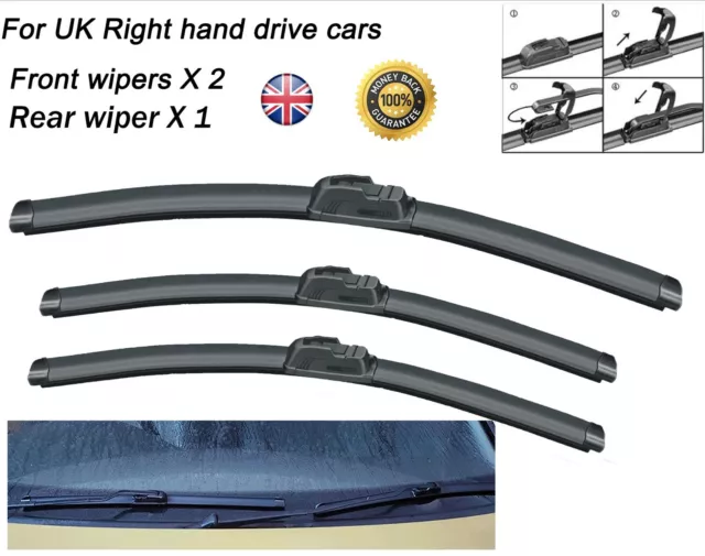 For Honda Civic 2012-2016 New Front and Rear Windscreen Wiper Blades 26"18"18"