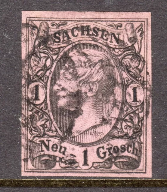 German States - Saxony Scott #10 Used VF 1855 1 Neu-Groschen Black on Rose