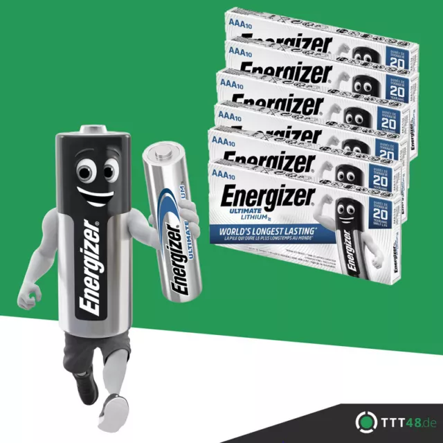 60 x Energizer Ultimate AAA Micro Lithium FR03 L92 1,5V im Karton / Folie