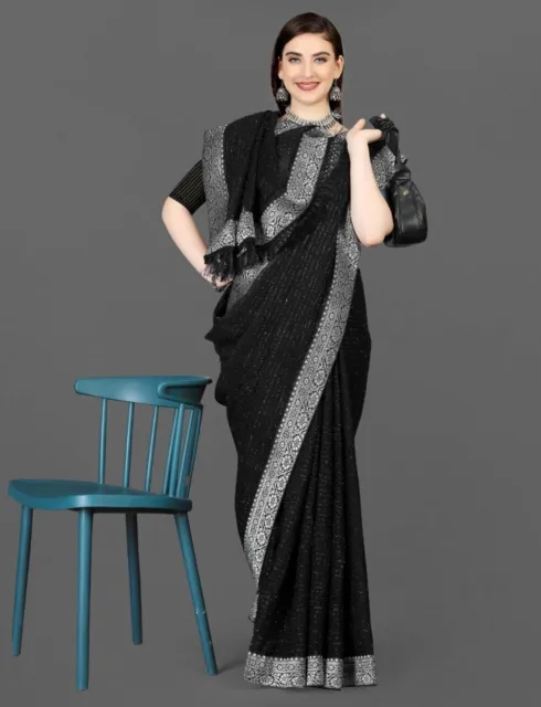 Black Georgette designer saree indian wedding party wear pakistani women sari