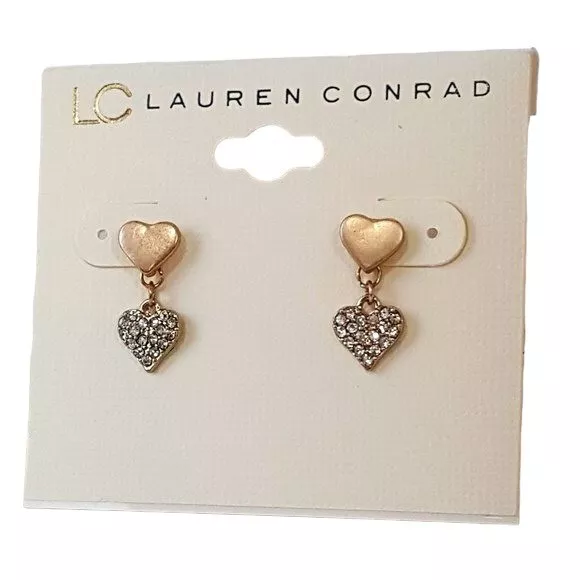 Lc Lauren Conrad Gold Plated Rhinestone Paved Heart Earrings