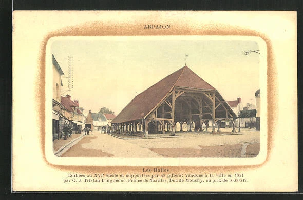 CPA Arpajon, Les Halles, Platzpartie in der Ortschaft