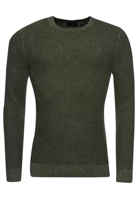 Superdry Mens Crew Neck Cotton Jumper Academy Dyed Texture Green Black Blue