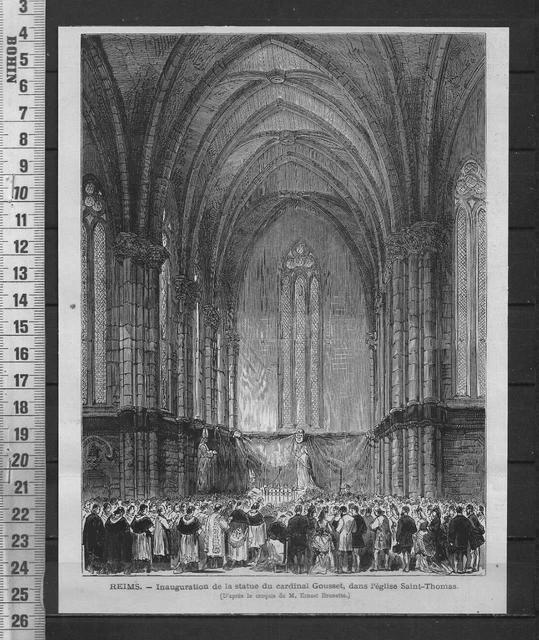 G387 / Gravure 1888 /  Reims - Inauguration De La Statue Du Cardinal Gousset