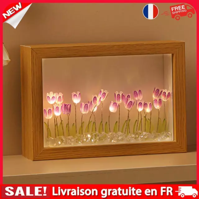 Photo Frame Tulip DIY Night Light Gift Bedside Light (16 flowers Purple)