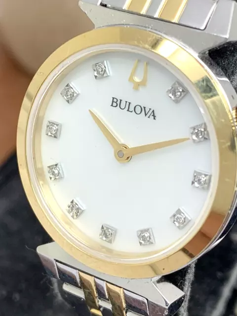 Bulova Women's Watch 98P202 Quartz Diamond Mother of Pearl White Dial Two Tone