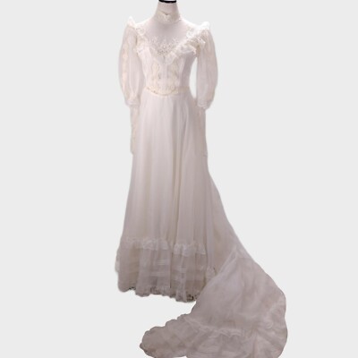 Vintage Eve Of Milady Wedding Dress Size 6 White Victorian Style Lace Ruffles