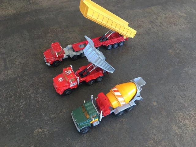 Lot De 6 Camions Tonka + Cadeaux - Remorques, Benne, Toupie, Années 80, Bon état