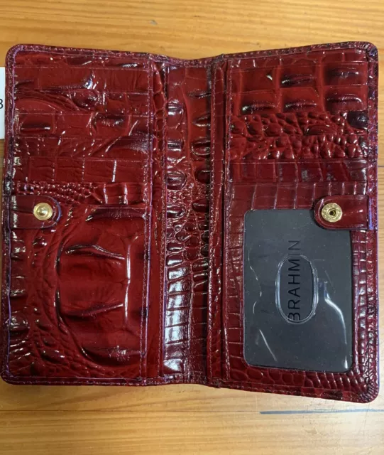 Brahmin MERLOT Genuine Leather Croc TILLIE Slim Bifold Wallet NWT 2
