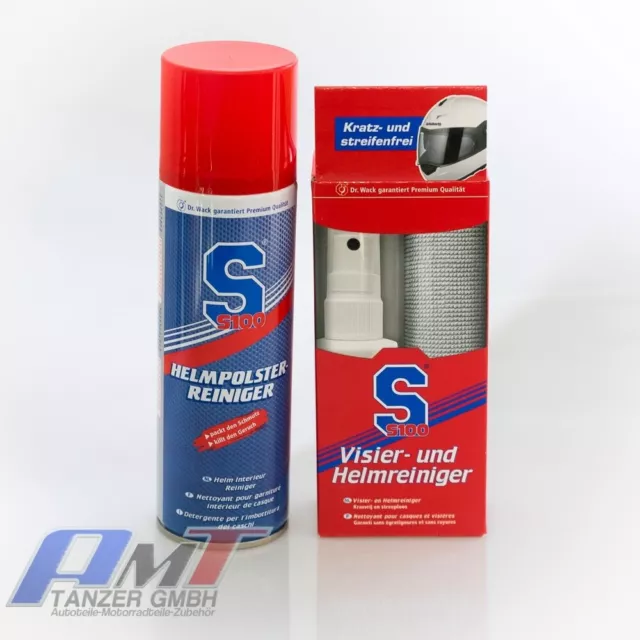 S100 Helm und Visierreiniger + Tuch 100ml mit Helmpolsterreiniger 300ml Dr Wack