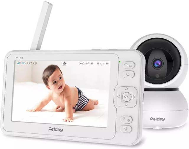 Video Baby Monitor, Pelaby 1080P 5" HD Display Baby Monitor