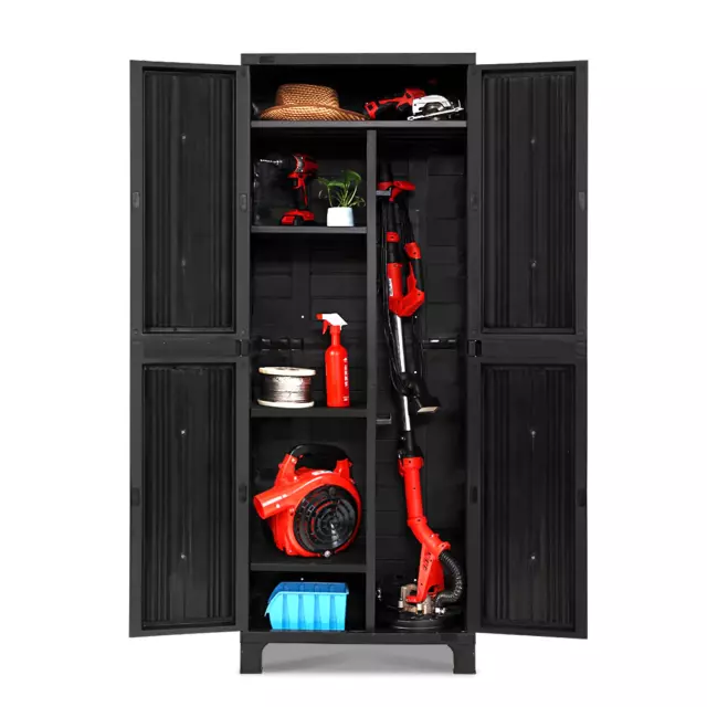 NNEDSZ Outdoor Storage Cabinet Lockable Tall Garden Sheds Garage Adjustable Blac