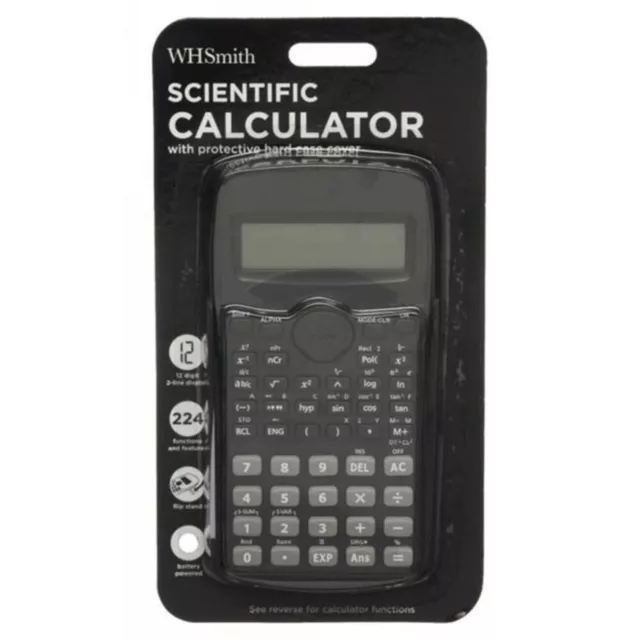 WHSmith Black Scientific Calculator with Protective Case Cover And Flip Stand