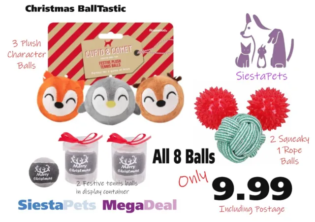 ROSEWOOD CUPID COMET Christmas Dog Ball Toy BALLTASTIC Bundle