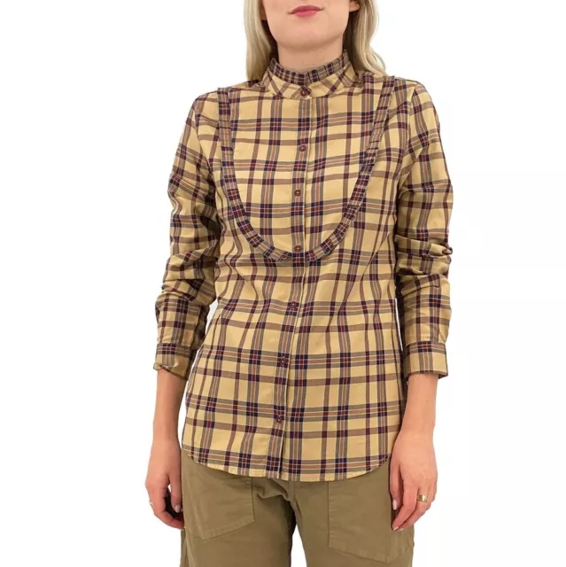 Nili Lotan Greta Plaid Haut Chemisier Bouton vers le Bas Imprimé Coton Ruche M