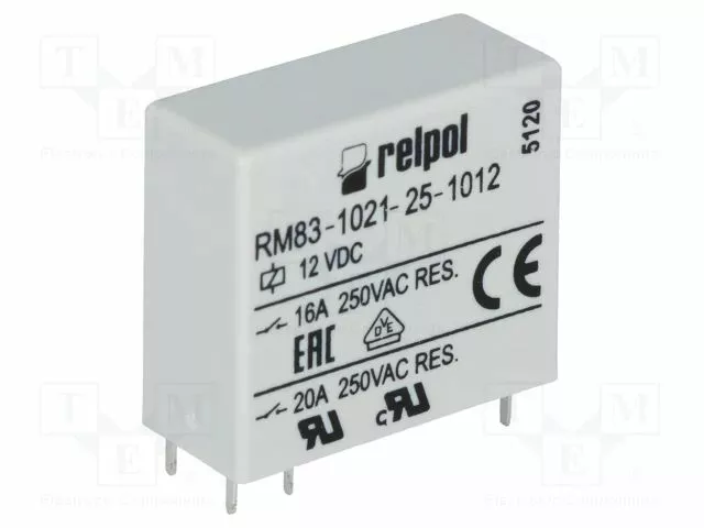 Relais : Électromagnétique Uspule :12VDC Spst-No 16A/250VAC RM83-1021-25-1012 E