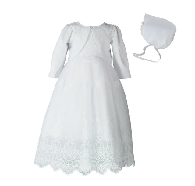 Baby Girls White Lace Christening Gown Bolero and Bonnet 0 3 6 9 12 18 Months