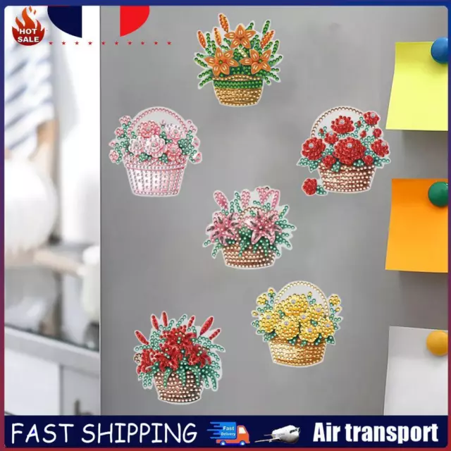 6 Pcs Diamond Painting Fridge Magnetic Sticker for Kid Beginner (Flower Basket)