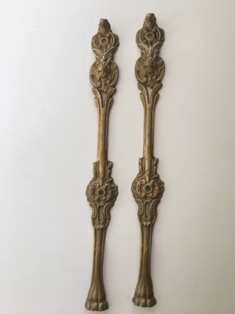 Antique Large Brass / Bronze  Louis XVI Style Escutcheon Door Backplates, a Pair