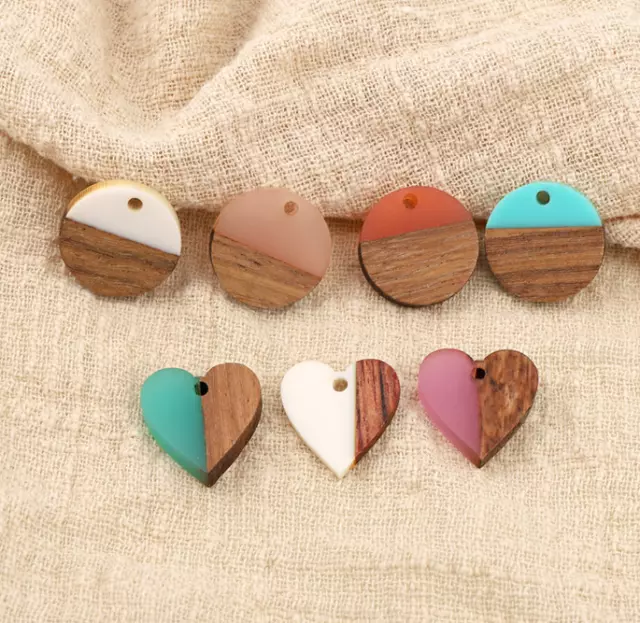 DIY 10X Resin & Wood Pendants Flat Round Heart Unfinished Wooden Earring Pendant