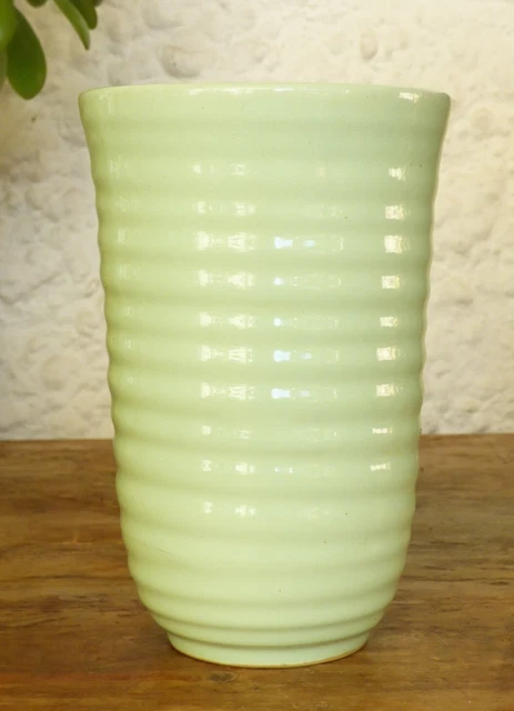 Vintage Large Mint Green Ribbed Bourne Denby Vase 20th Century Art Deco Retro 