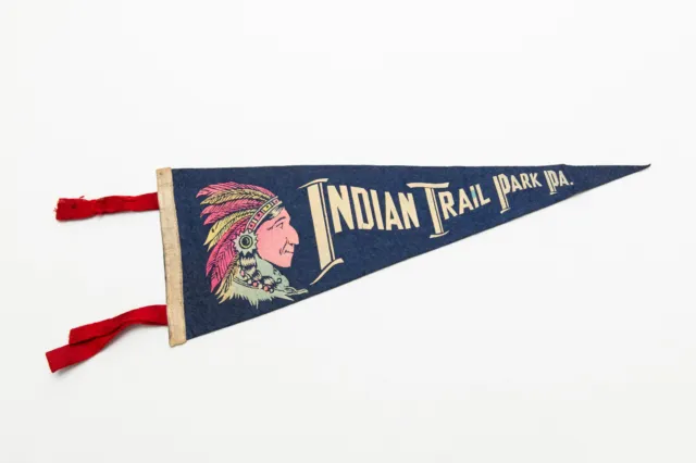 Early Vintage Indian Trail Park Pennsylvania Souvenir Felt Pennant 18"