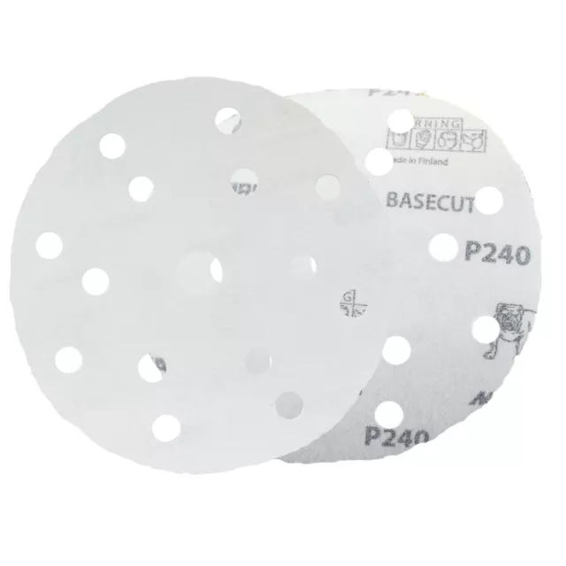 Mirka White Basecut Velro 150mm Sanding Discs - 25 Sheets 6" Abrasive P240 Grit