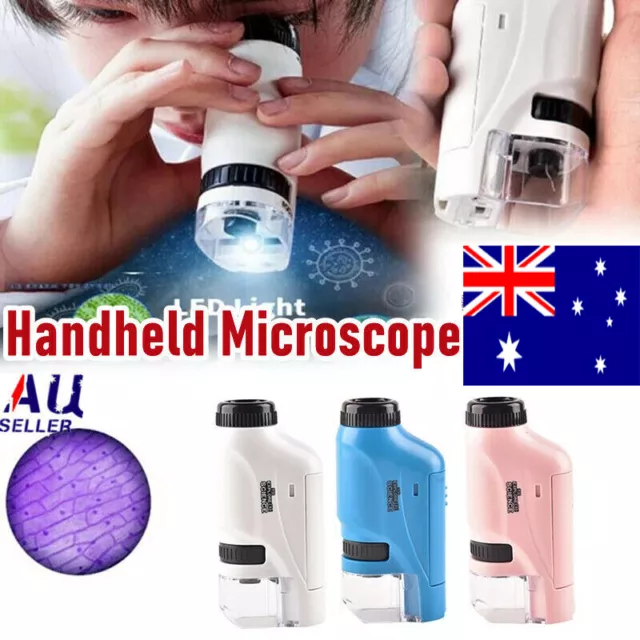 Mini Pocket Microscope Kit 60X-120X Handheld Microscope with LED Light for Kids