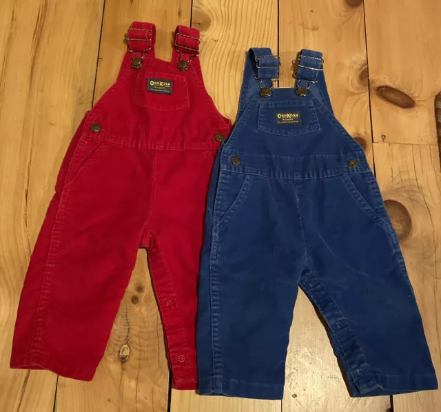 2 Pairs Of Vintage Oshkosh Corduroy Overalls 12 And 18 Months