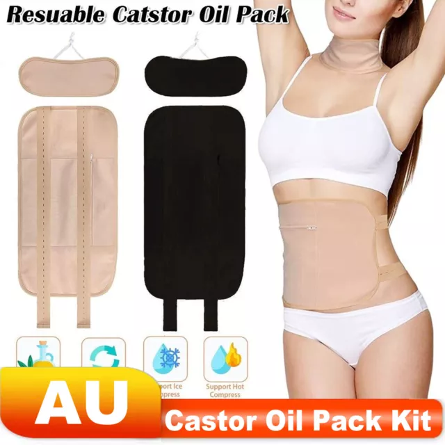 Castor Oil Wrap Organic Cotton Pack Compress Reusable Detox Toxin Remover Kit AU