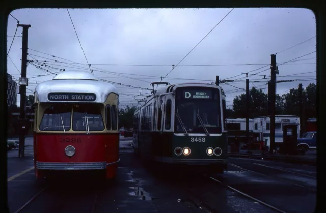 Trolley Slide - Boston MBTA LRV Light Rail Vehicle #3458 & PCC Streetcar #3295