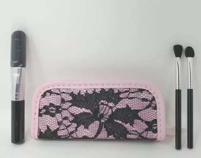 AVON Lace Brush Set: Eye Face Makeup Cosmetic Brushes Kit W/ Pink Black Case New