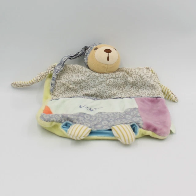 Doudou plat ours bleu violet rose vert fleurs Hippie Chic KALOO - 28856