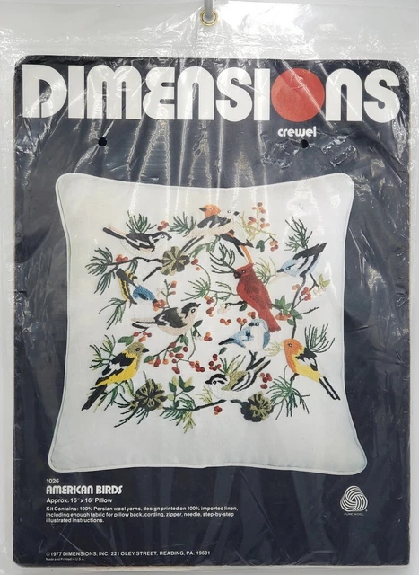 Kit de almohada Dimensions Crewel 1026 16"" × 16"" lana persa americana 1977 nuevo de lote antiguo