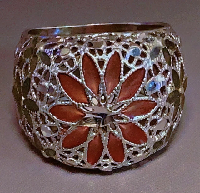 Bague Dôme En Or Jaune 18K Avec Pierres De Couleur - Taille 53, Occasion, Référence MP2498