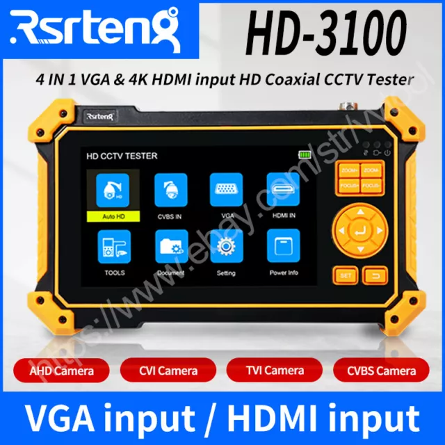 Rsrteng 5inch Analog Coaxial CCTV Camera Tester 4K 8MP CVI TVI AHD VGA HD-3100