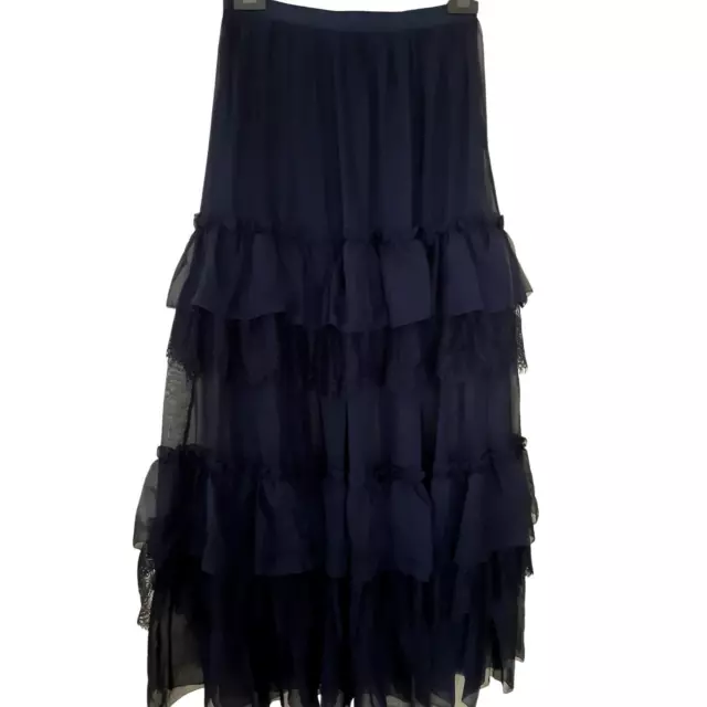 Gonna floreale da donna lunga tre piani blu navy adolescente tulle pizzo floreale taglia 4 8