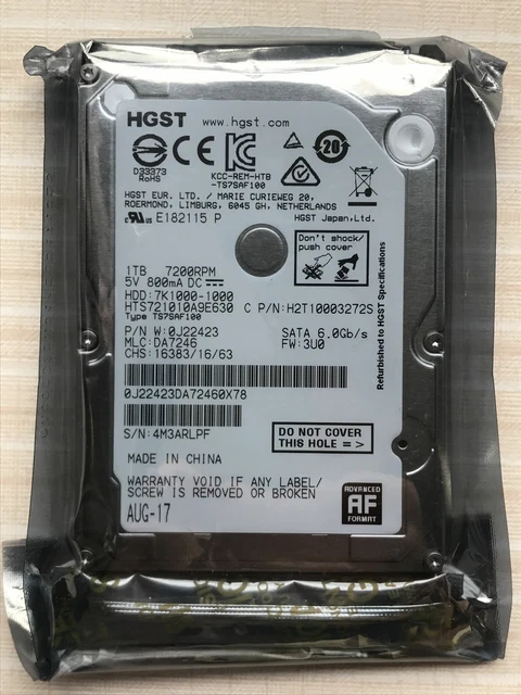 HGST Disque dur SATA 1 To 7,2 K RPM 6,3 cm 6 Go/s Modèle : HTS721010A9E630 DP/N : 97DYV HGST Disque dur SATA 1 To 7,2 K RPM 6,3 cm 6 Go/s Modèle : HTS721010A9E630 DP/N : 97DYV