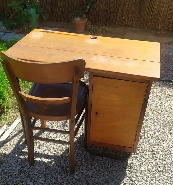 Ancien bureau pupitre enfant baumann ecolier bois