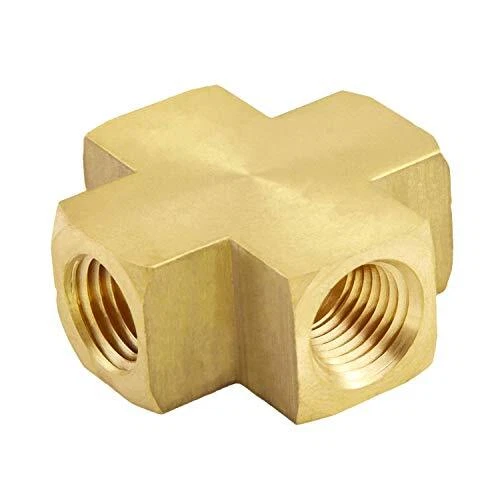 2 PCS Brass Pipe Fitting 4 Way Cross Connector, 1/4" NPT Female Coupler
