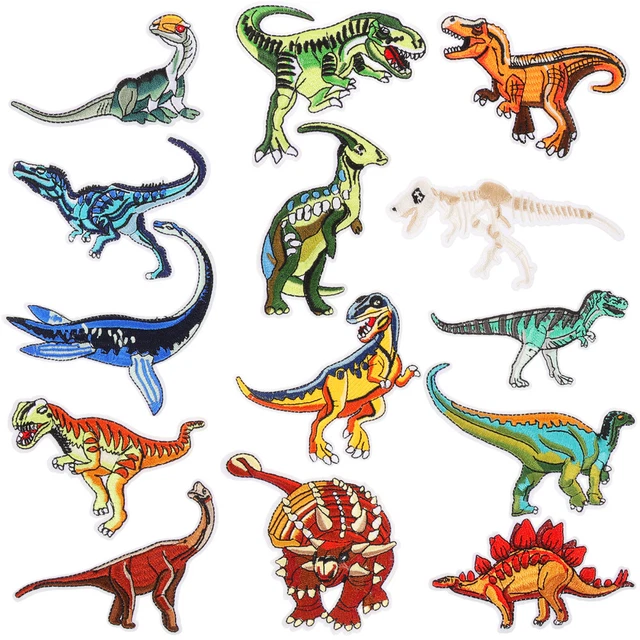 14 Stück Dinosaurier-Stickapplikationen, Cartoon-Dinosaurier-Patches, schöne
