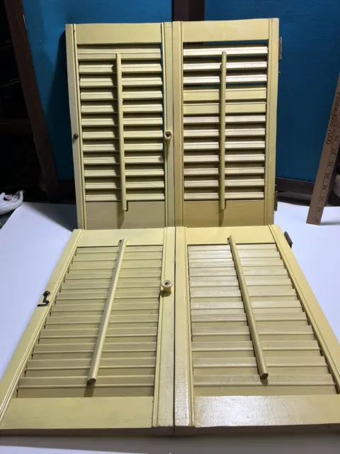 VTG Wood Window Shutters Mustard Yellow Set Of 2 Bi Fold 16.50x16” Louvered