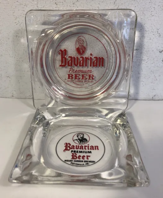 2 Vintage Mount Carbon Brewery Bavarian Beer Glass Ashtray Lot Pottsville Pa Bar