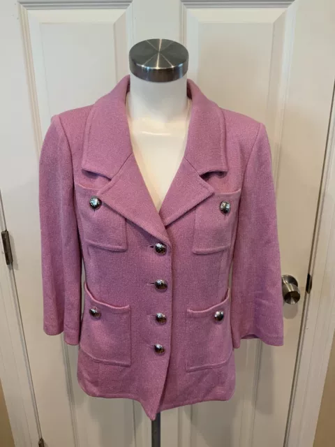 St. John Collection Lilac Purple Wool Knit Jacket w/ Silver Button, Size 8