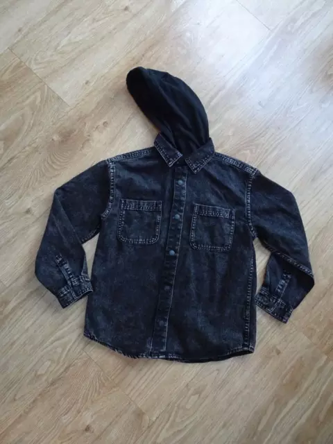 Camicia denim NEXT ragazzo nero con cappuccio ETÀ 9 ANNI NUOVA CON ETICHETTE